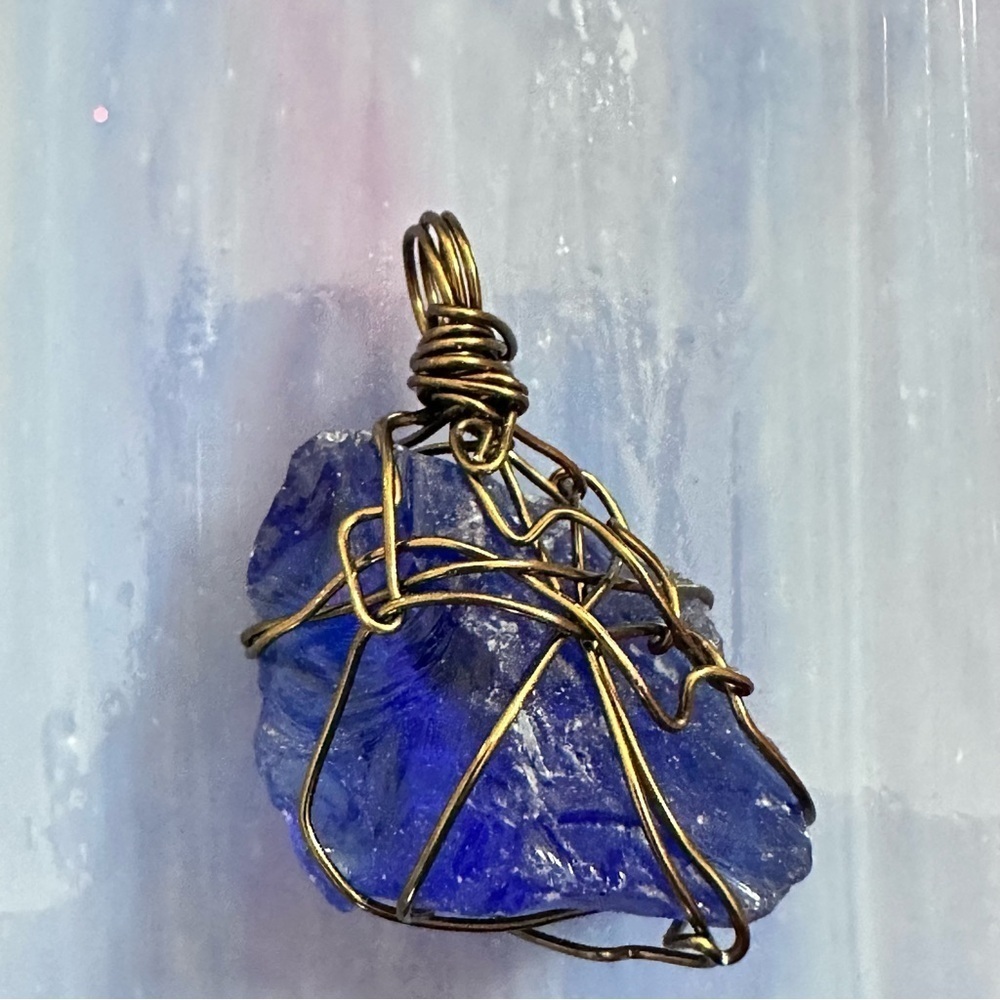 RUBYRUDI Artisan Beach Glass Pendant Wire Wrapped Handmade Art To Wear 3035 P